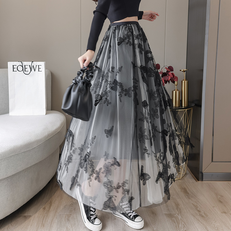 Mid-length A-line gauze skirt