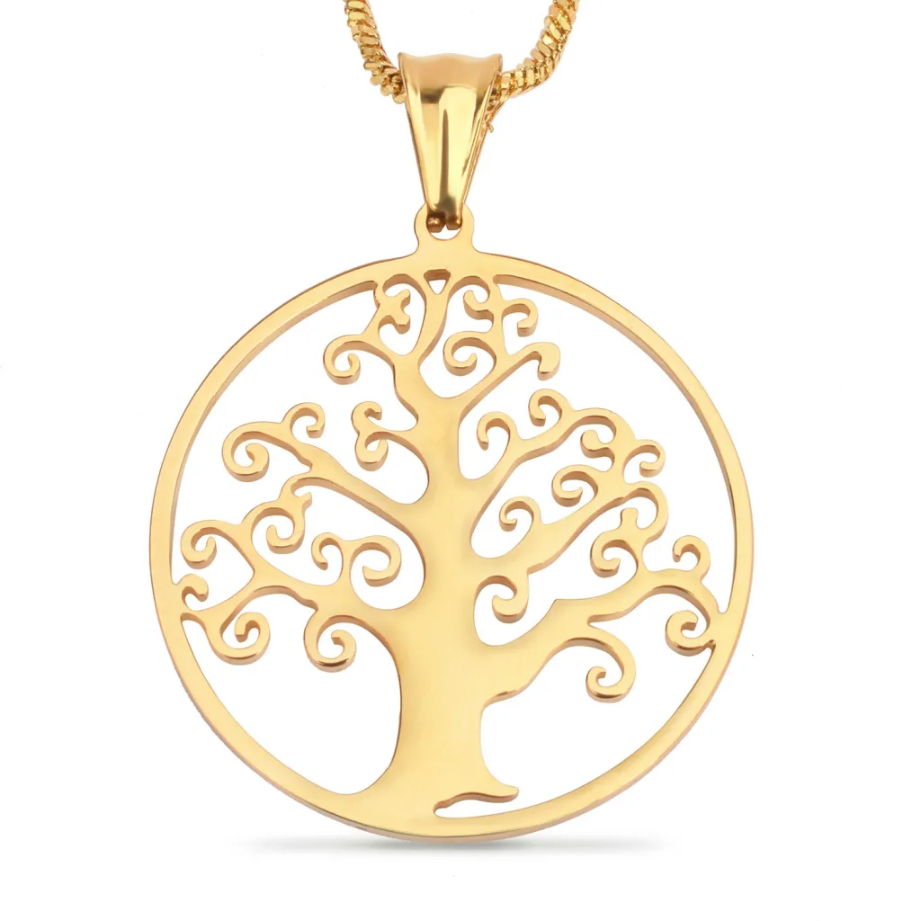 Fashion Titanium Steel Rose Gold Sun Tree Pendant - Gold