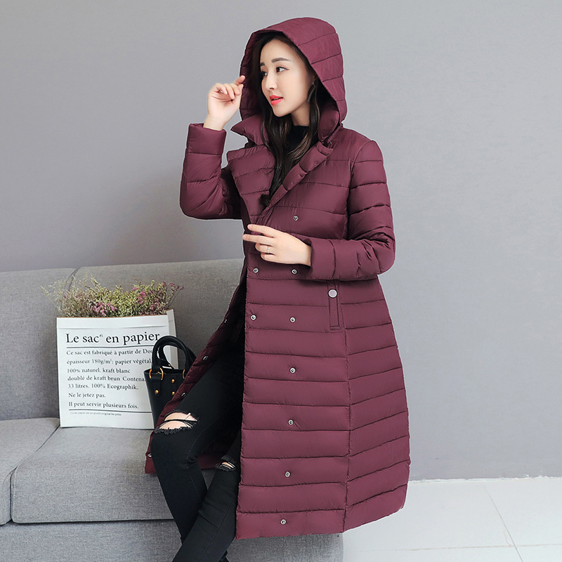 Down coat mid length women's hooded padded jacket Red - Shop at LoveMi