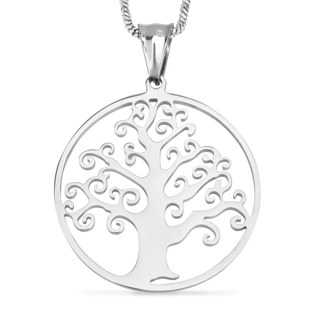 Fashion Titanium Steel Rose Gold Sun Tree Pendant - Silver