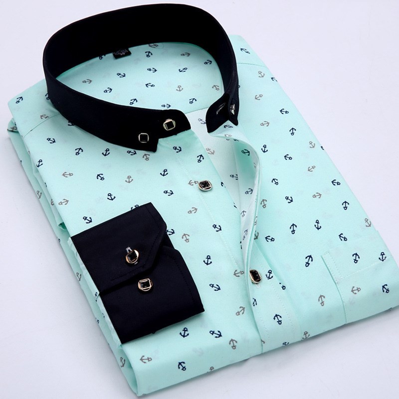 Men's long-sleeved thin casual printed shirt