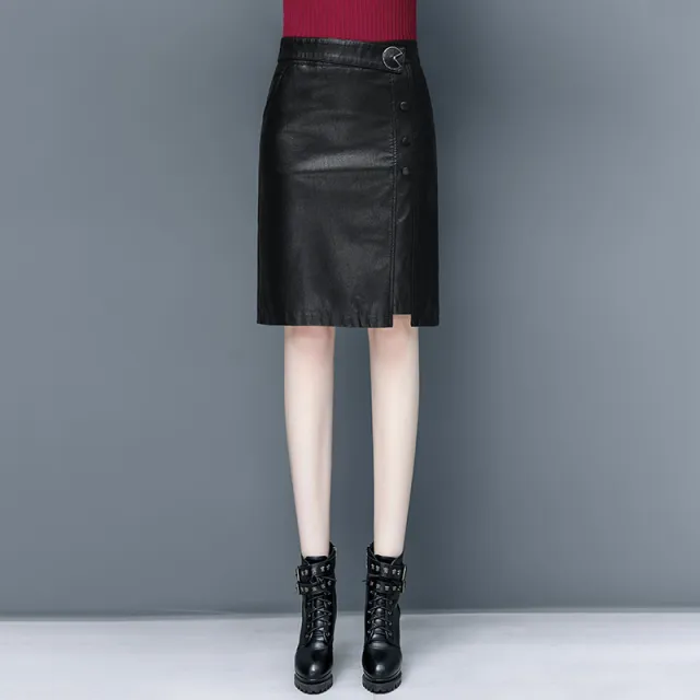 Half Length Skirt Shows Thin, Medium Length A Line Bag Hip Short Small Leather Skirt Black - Shop at LoveMi