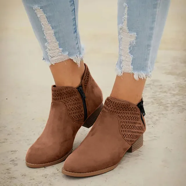 Women's plus size hollow thick heel Martin boots Brown - Shop at LoveMi