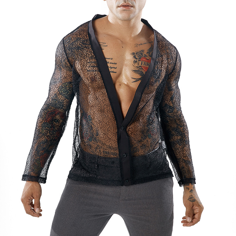 Pure Color Transparent Mesh Fashion Cardigan Long Sleeves