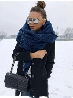 Superfine fleece windproof big scarf all match shawl Navy Blue - Shop at LoveMi