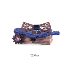 Solid Wood Black Walnut Hollow Bow Tie Suit - Striped Blue - View 1