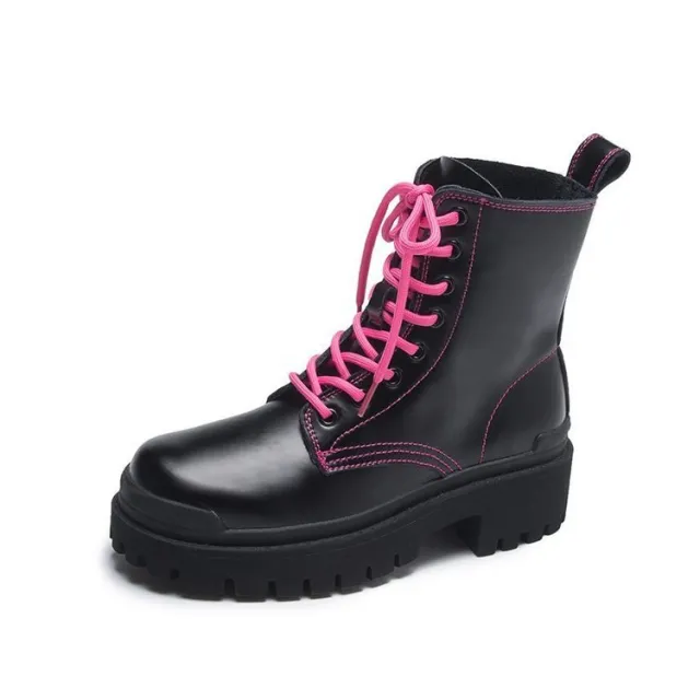 Thin short tube black fashion all match lace up female short boots Black - Shop at LoveMi