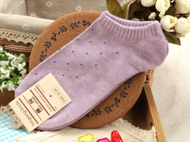Women's cotton socks solid color polka dot thin boat socks Purple - Shop at LoveMi