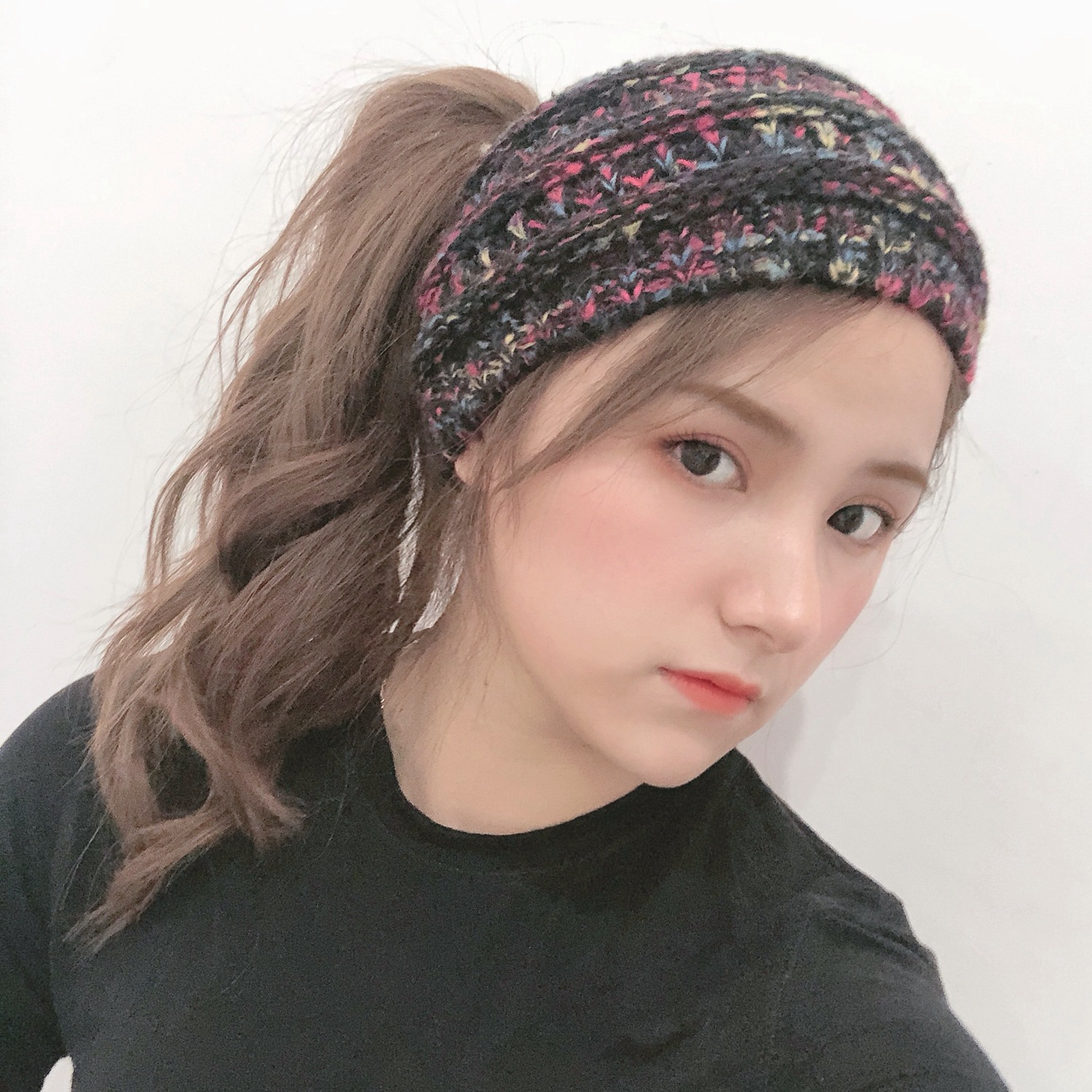 Knitted ponytail wool headband