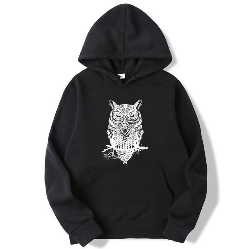 Men's Cotton Blend Owl Print Hoodie