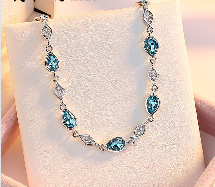 Austrian Blue Crystal 925 Sterling Silver Bracelet