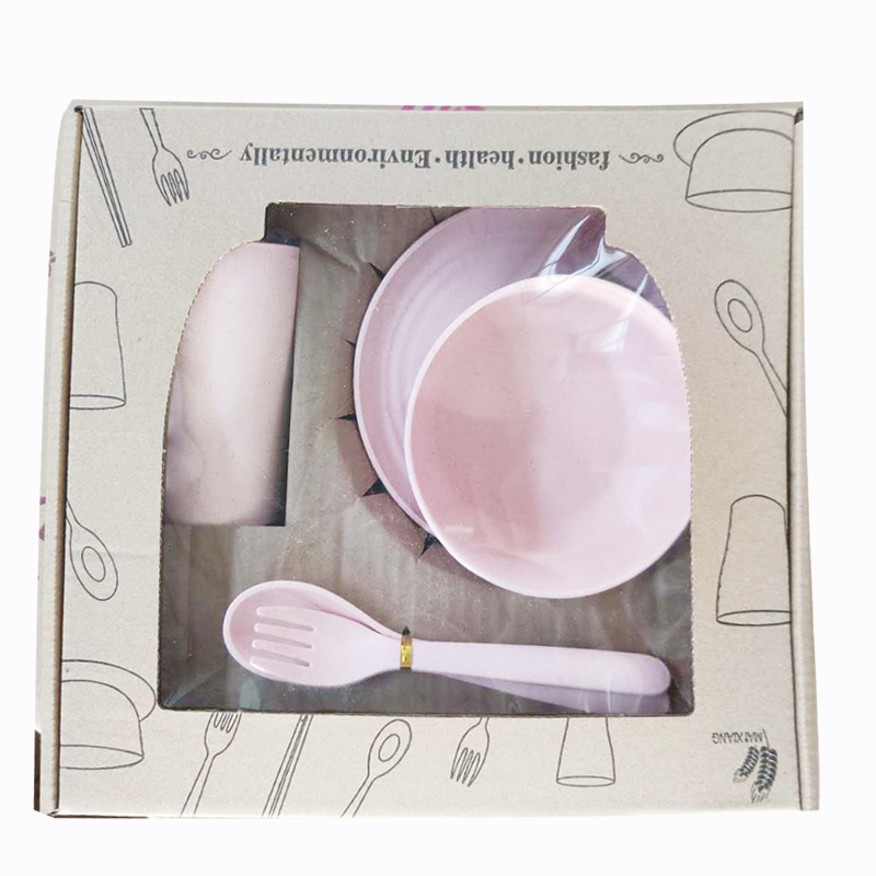 Wheat Straw Bowl Cup Dish Plate Spoon Fork Chopsticks Set