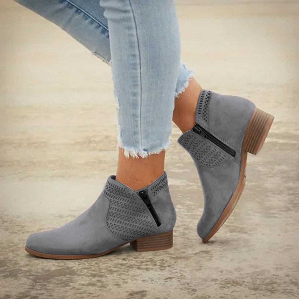 Women's plus size hollow thick heel Martin boots