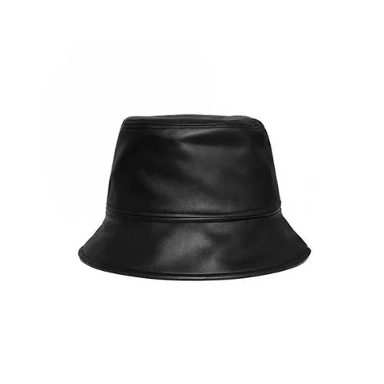 Japanese Designer Pu Leather Fisherman Hat - Black