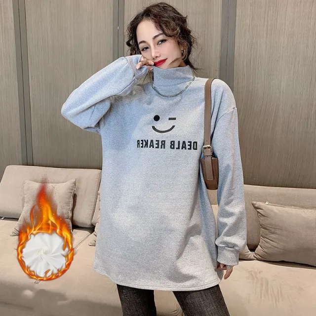 Smiley print fashion European base shirt Grey - Shop at LoveMi