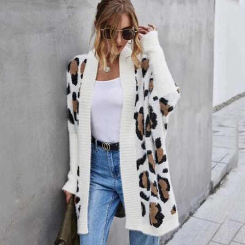 Women's Plus Size Cardigan Jacket Leopard Sweater