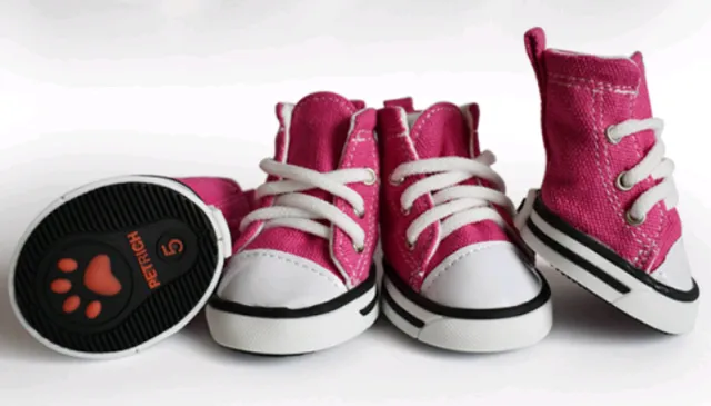 Pet denim canvas shoes dog shoes, sports and leisure waterproof non slip dog shoes breathable and comfortable Pink - Shop at LoveMi