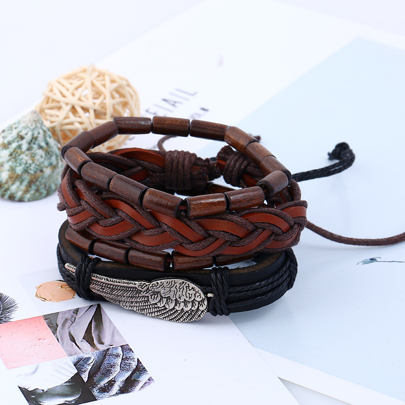 Men's Leather Bracelet Multilayer Set