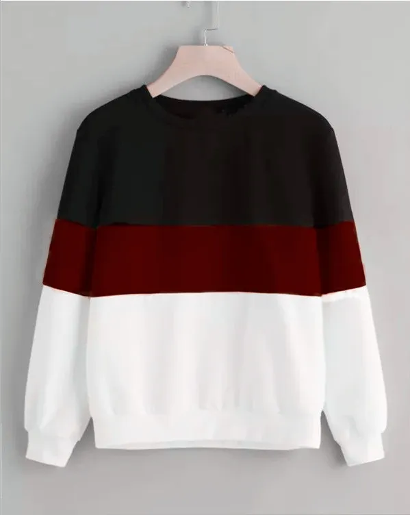 Stitching color block sweater long sleeved top Wine - Shop at LoveMi