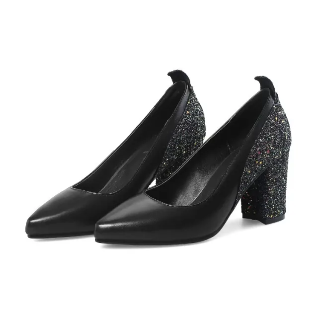 Women's shallow mouth thick heel low top shoes Black - Shop at LoveMi