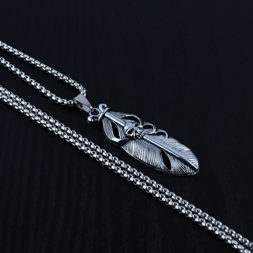 Fashion Feather  Couple Pendant Titanium Steel Necklace