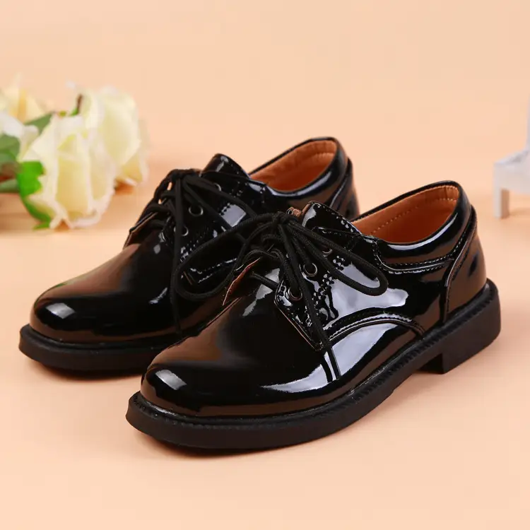 Children's Leather Shoes With Black And White British Student Shoes