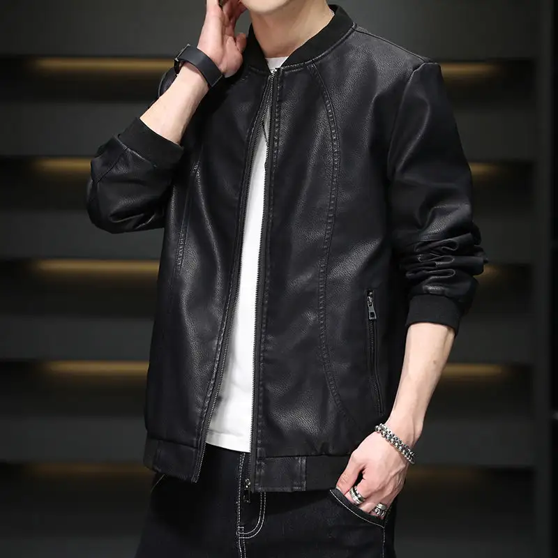 Winter New Men's Plush Thick Leather Jacket