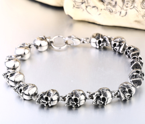 European And American Punk Accessories, Titanium Steel Men's Skull Bracelet