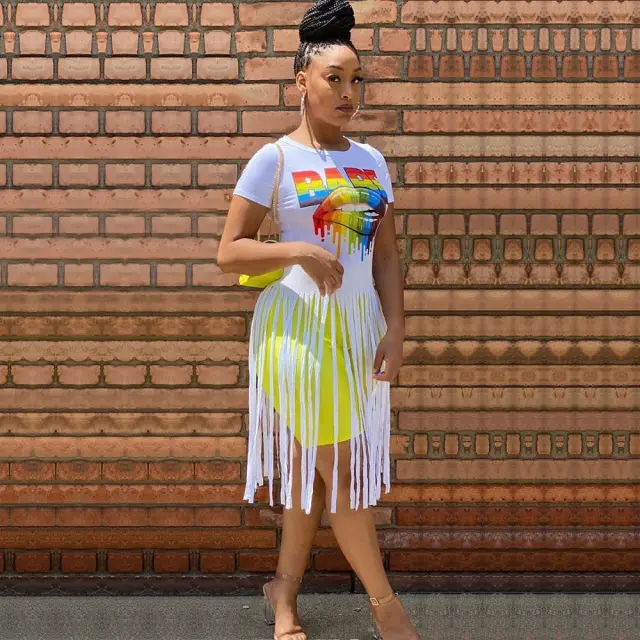 Fashion printed tassel T shirt White - Shop at LoveMi