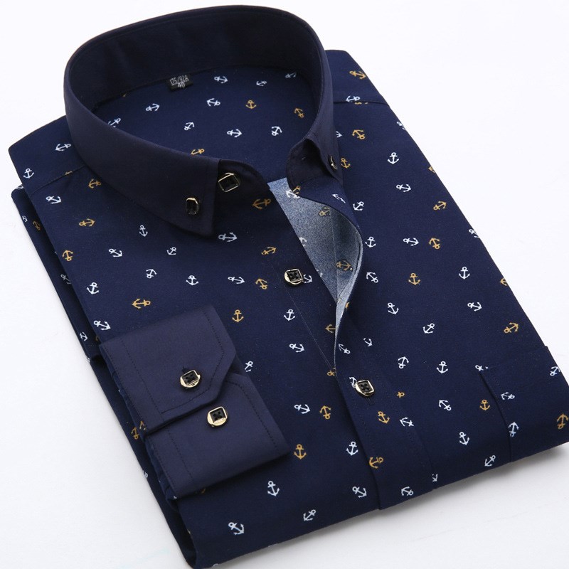 Men's long-sleeved thin casual printed shirt