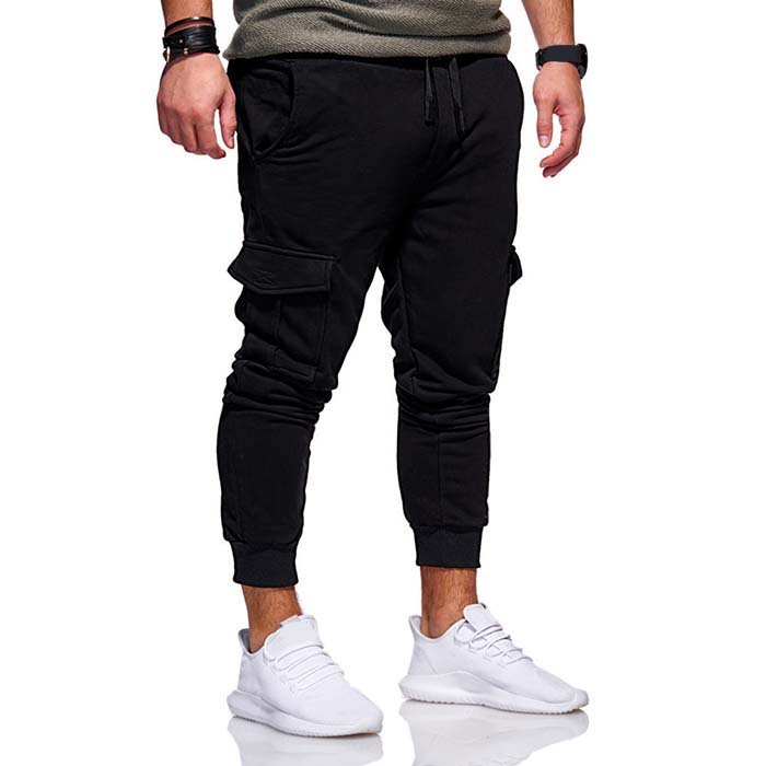 Men's casual fashion tether elastic multi-pocket sweatpants