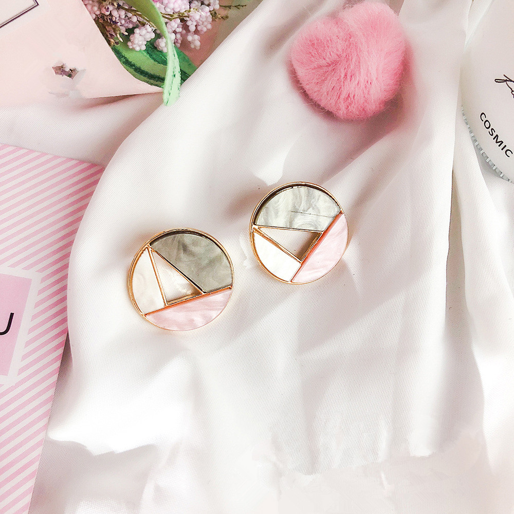 All-match pink flower tassel multi-element earrings