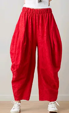 Original ethnic style women's jacquard pants spring and summer elastic waist pants trousers women - Red - View 1