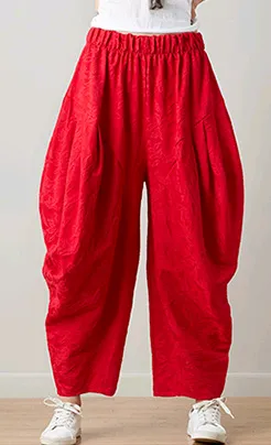 Original ethnic style women's jacquard pants spring and summer elastic waist pants trousers women Red - Shop at LoveMi