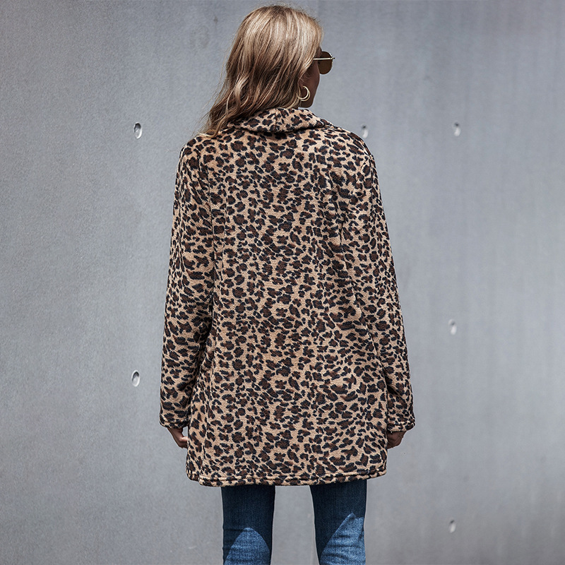 Women's long-sleeved faux fur leopard print casual coat