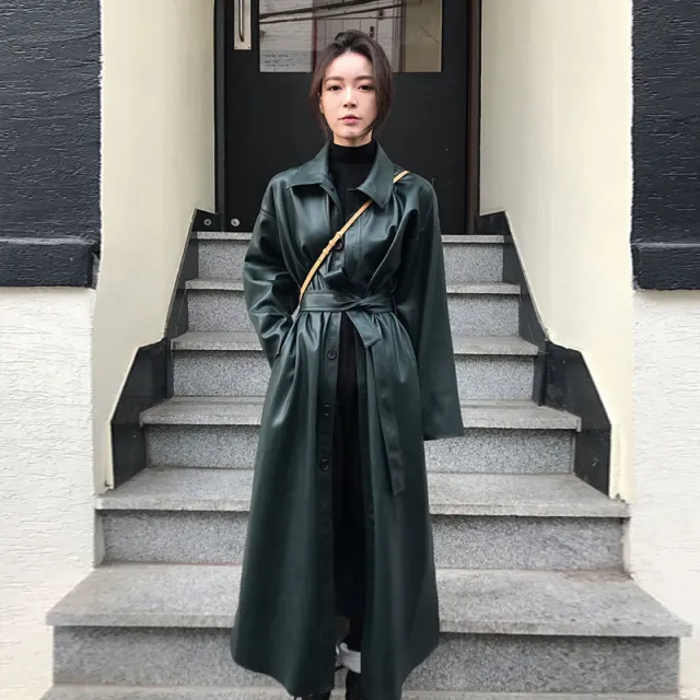 PU leather windbreaker motorcycle jacket coat Dark Green - Shop at LoveMi