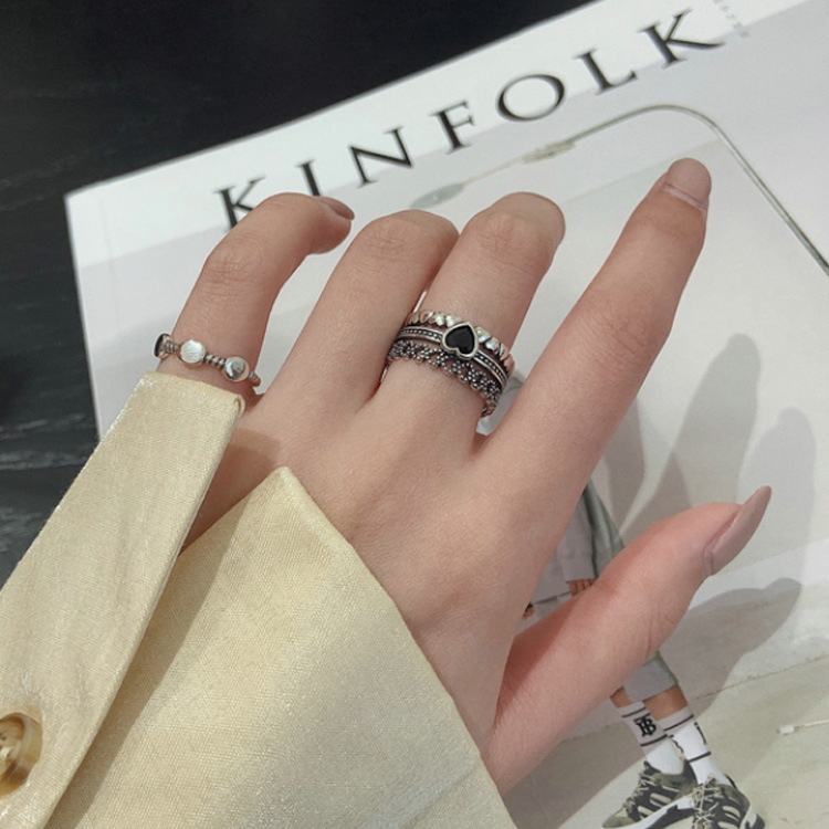 Ladies Retro Distressed  Multi-layer Love Ring