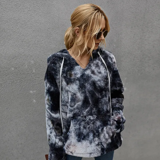 Women's Winter New Products Fashion Tie Dye Hooded Thick Sweater Women Grey - Shop at LoveMi