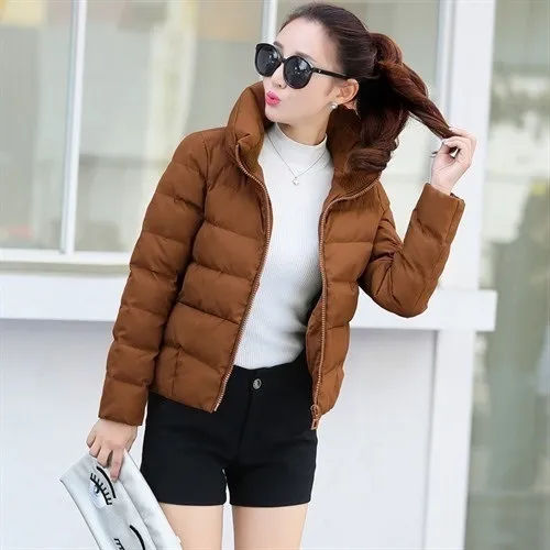 Fashionable warm short cotton coat - Caramel