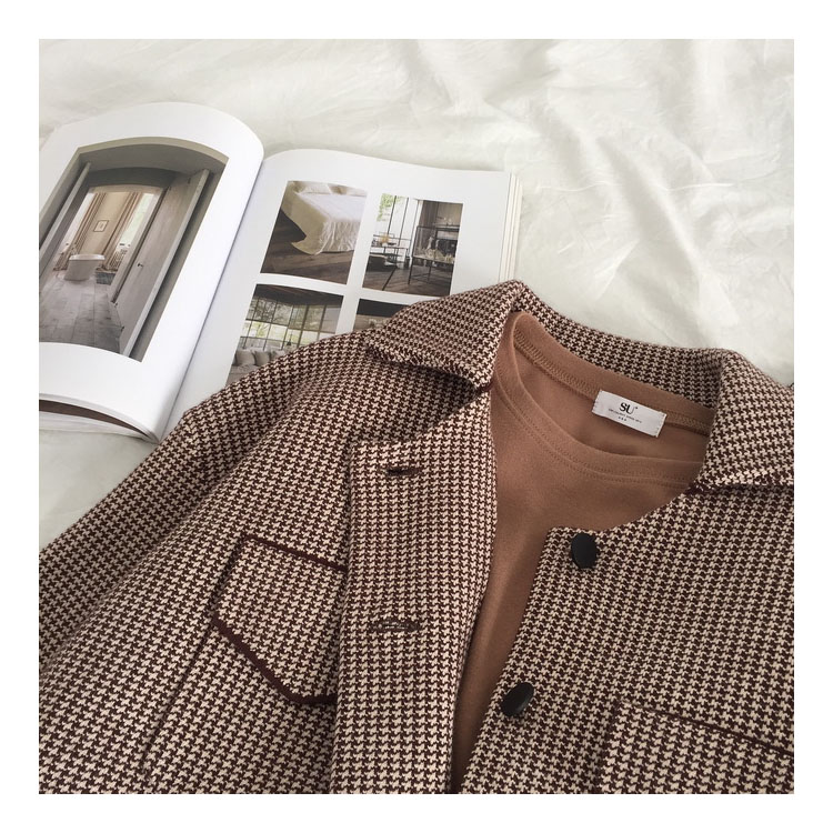 lazy chic Plaid loose sweater cardigan BF wind knitted jacket thickened