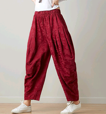 Original ethnic style women's jacquard pants spring and summer elastic waist pants trousers women