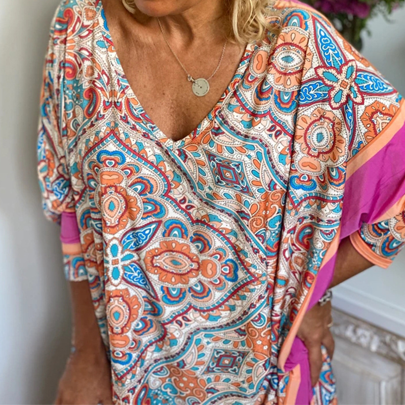 Ethnic print top casual pants suit