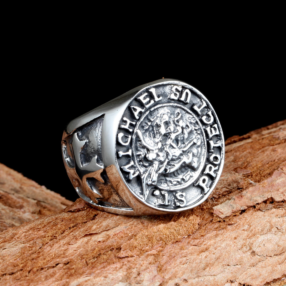 Retro titanium steel cross men's ring