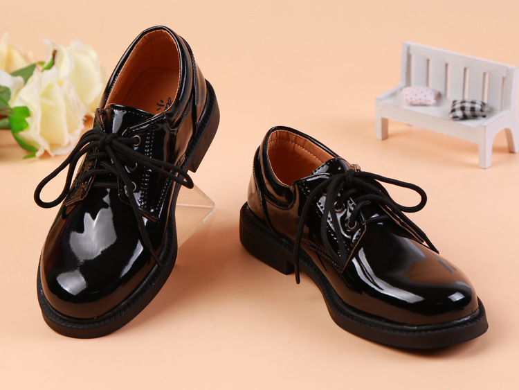 Children's Leather Shoes With Black And White British Student Shoes