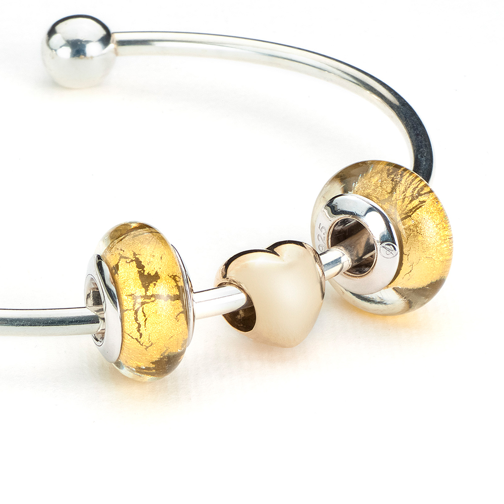 925 silver tube 24kt golden glass transfer beads