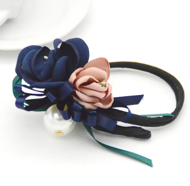 Bun Hair Half Bun Pearl Flower Hair Plate Hair Elastic Korean Styling Headdress Hair Accessories Blue - Shop at LoveMi
