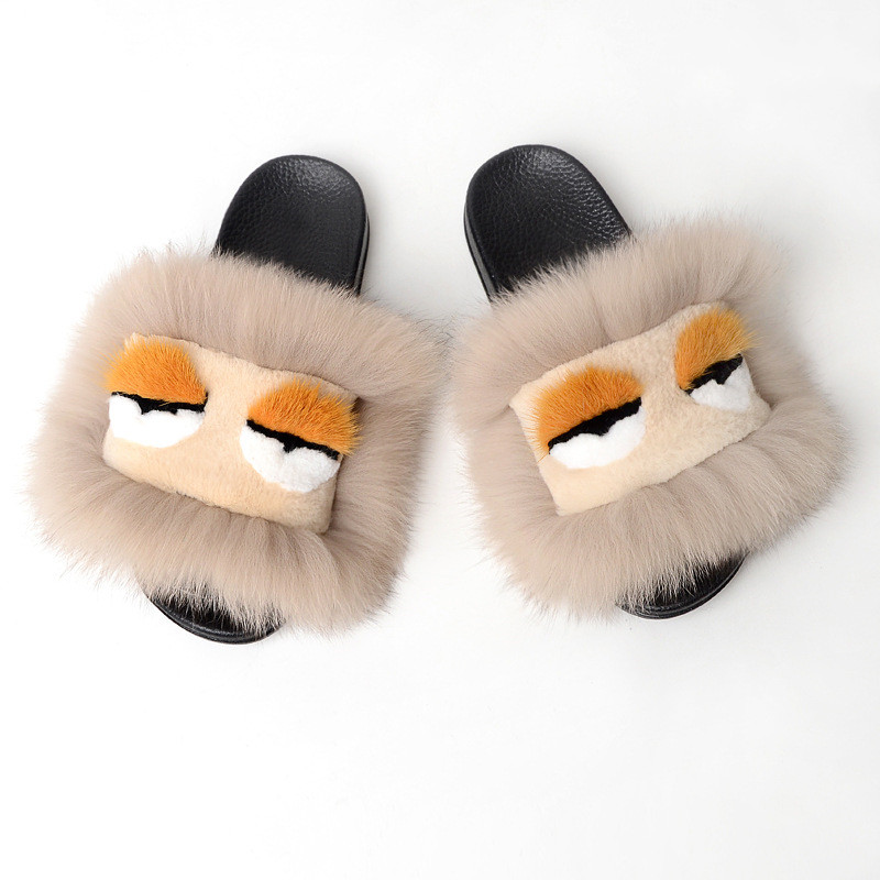 Fashion antiskid fur casual beach shoes Khaki - Shop at LoveMi