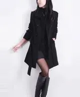 Slim woolen coat plus size women's clothing Black - Shop at LoveMi