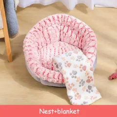 Pet Bed Soft Non-Slip Plush Kennel Round Cat Dog Nest Cushion - Pnb Pink - View 1