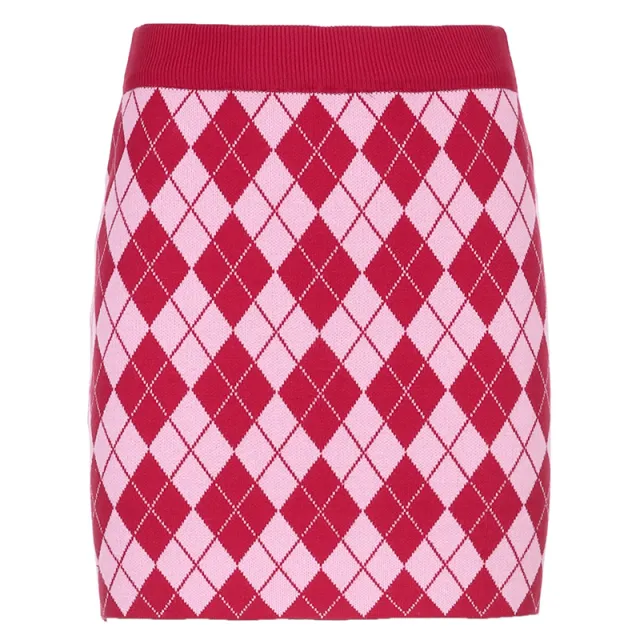 Diamond Check Cardigan Knitted Tight Skirt Suit Skirt M - Shop at LoveMi